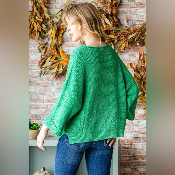 Neck Slit Sweater Top in Green - Picture 4 of 4